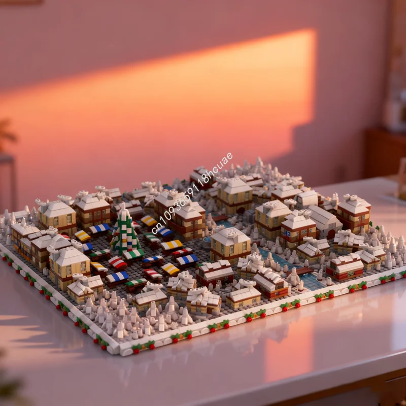 

11426 шт. MOC микромодульная зимняя деревня, модель строительных блоков, строительная креативная игрушка, идея, кирпич, Рождественский подарок, детский день рождения