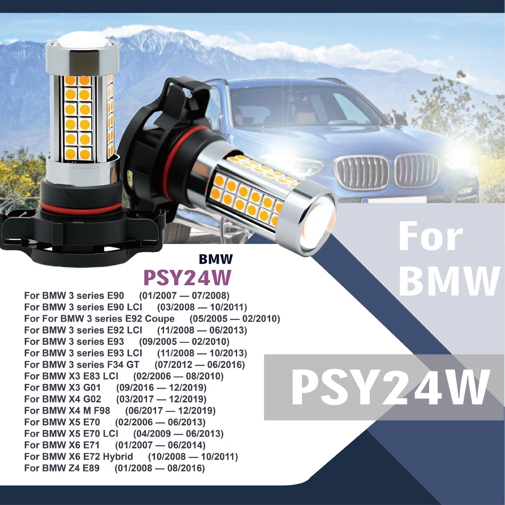 

Auto Amber Signal Light LED Turn Light Error Free 2Pcs/Set PSY24W PG20/4 12188 for BMW 3 series X4/X5/X6/Z4
