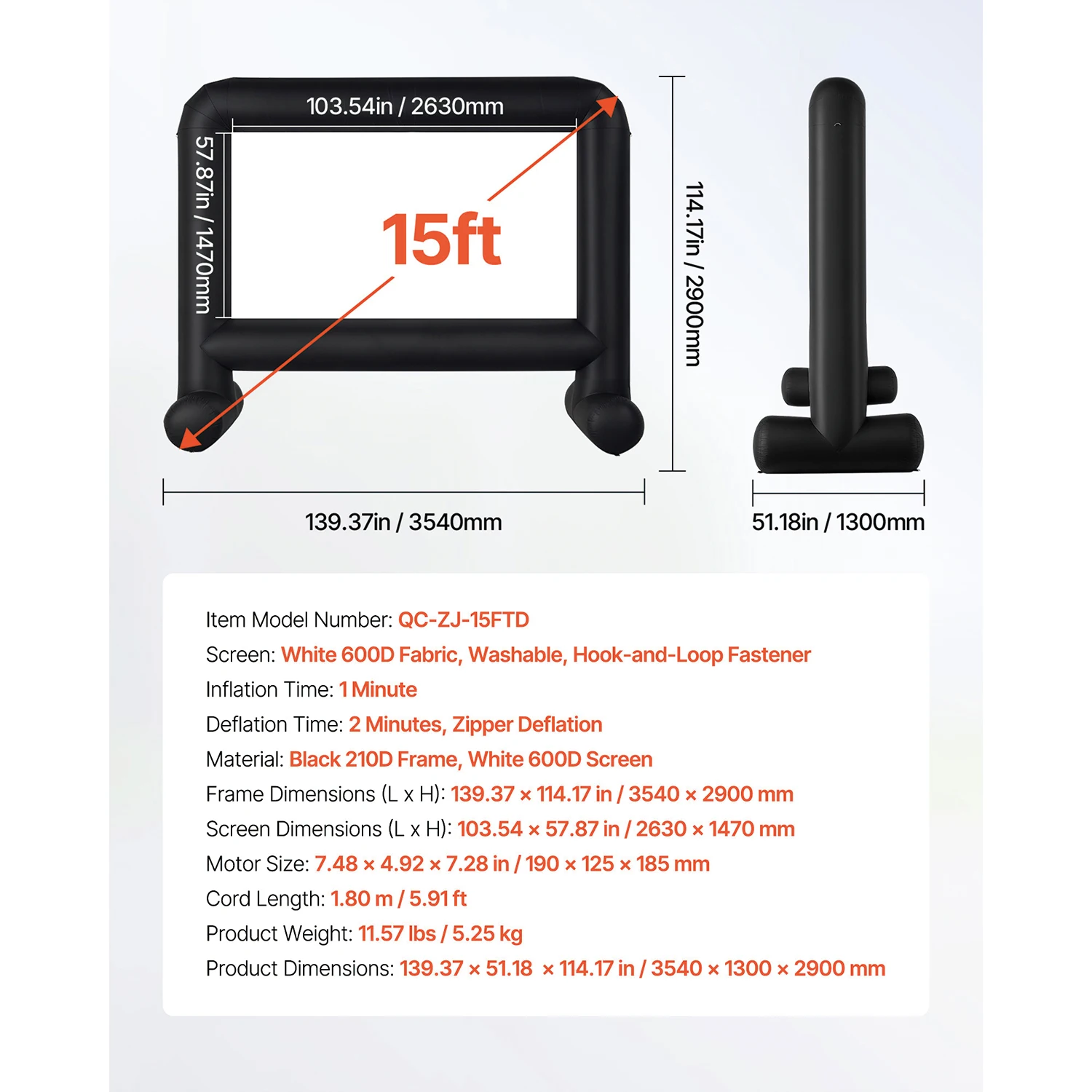 SucceBuy 14/15/16/18/20 FT Opblaasbaar Projectorscherm met 120W Luchtblazer Projectorscherm voor Outdoor Theater Themafeest