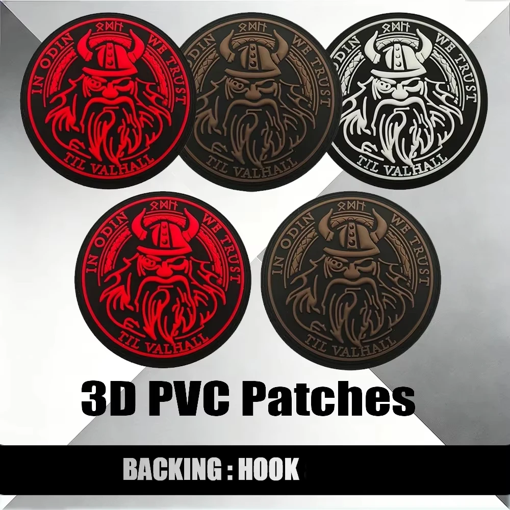 

3D-патч из ПВХ «Викинг-берсерк» по мотивам скандинавской мифологии с рунами и надписью «В ОДИНАХ НАМИ НАДОЙТСЯ» на липучке для одежды и аксессуаров