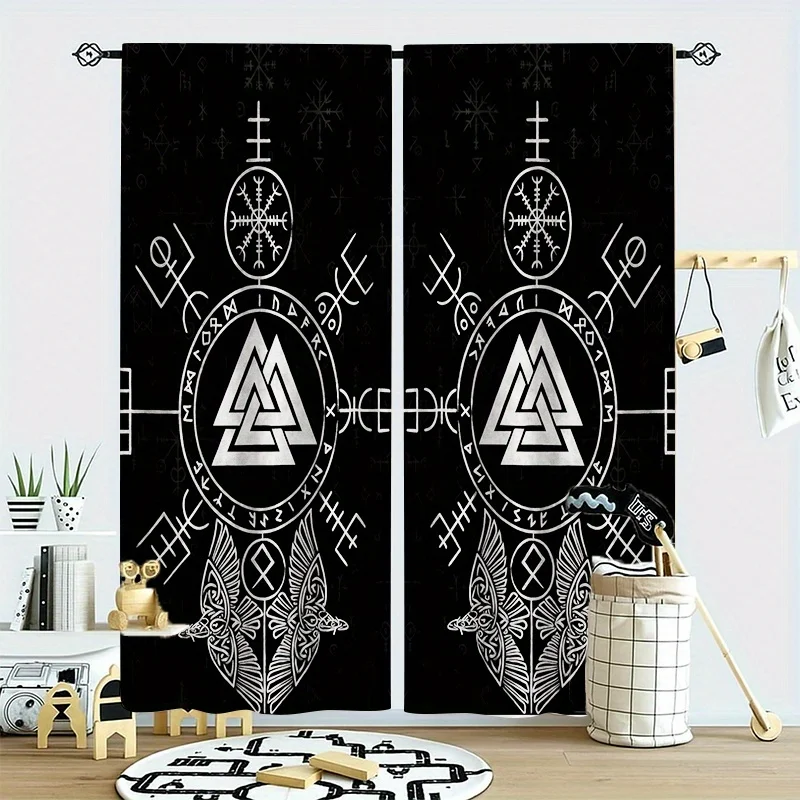 2pc Viking Nordic Rune Curtains – Sheer Light-Filtering for Bedroom, Living Room & Office Decor