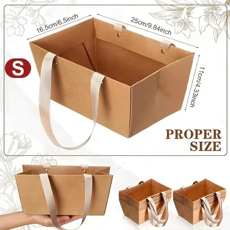 4-8Pcs A Top Quality  Paper Basket For Gifts Empty DIY Bulk Gift Basket Kit With Handles Kraft Cardboard Tray Organization Party