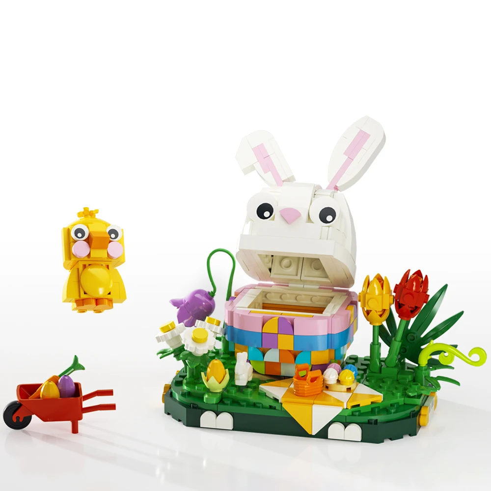 Gobricks moc coelho de páscoa modelo blocos de construção criativo animal coelho páscoa cena temática tijolo brinquedos para crianças presente das crianças