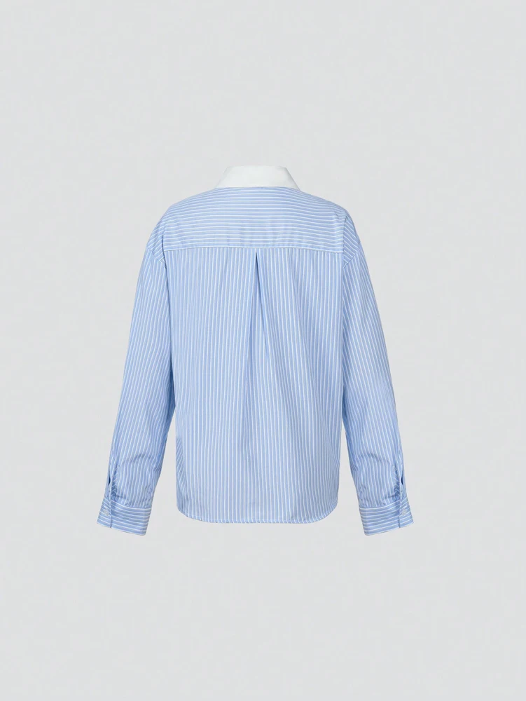 Women's Striped Clash Collar Lace Pocket Shirt, Daily Casual Shirt, Regular Fashion, Back to School Season image 4