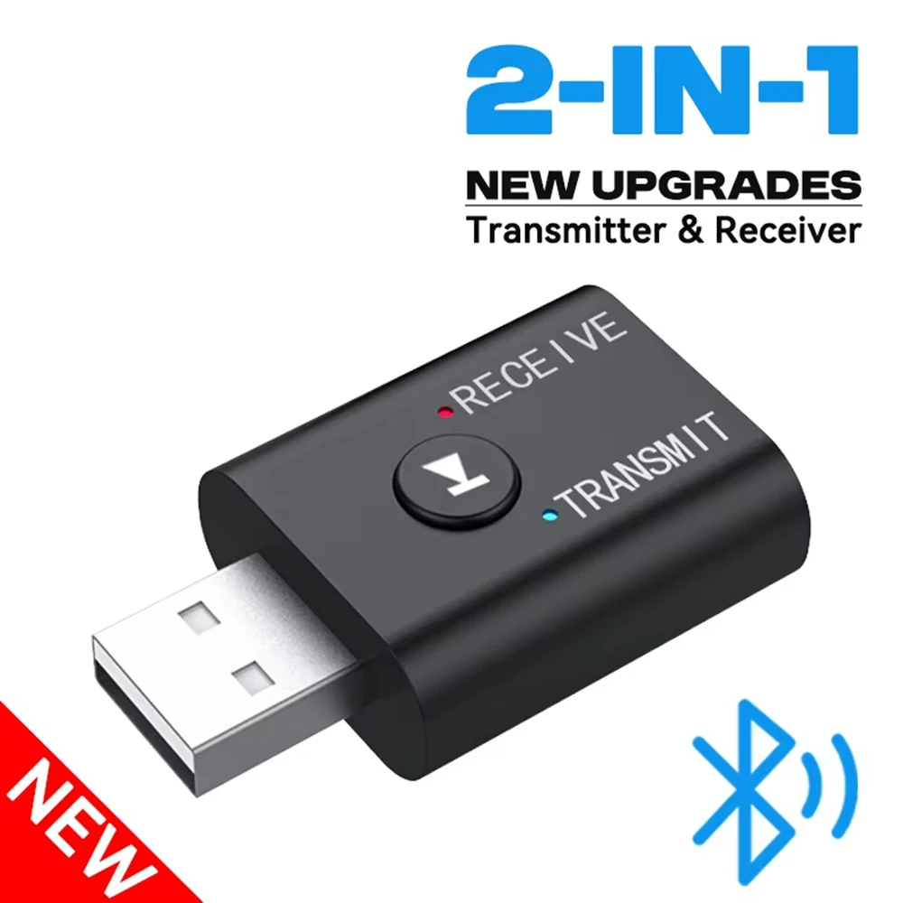 

2 In 1 Bluetooth 5.0 Audio Receiver Transmitter 3.5mm AUX USB Stereo Music Wireless Adapter With Mic For Car Kit Speaker TV PC
