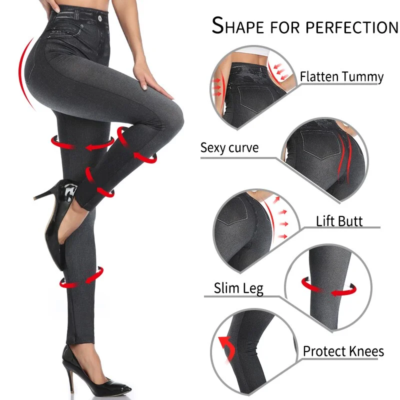 Mallas vaqueras de imitación para mujer, Leggings ajustados de cintura alta, sin costuras, sexys, largos, estampados, informales, para Fitness