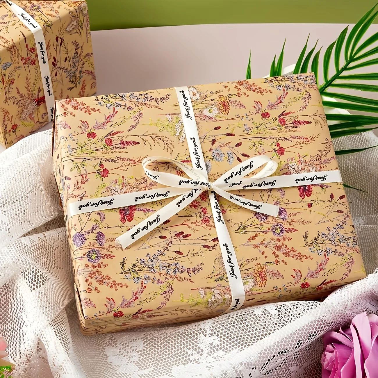 Wildflower Floral Wrapping Paper Roll 17in X 118in Kraft Gift Wrap for Birthday Wedding Bridal Shower Engagement Party Decor
