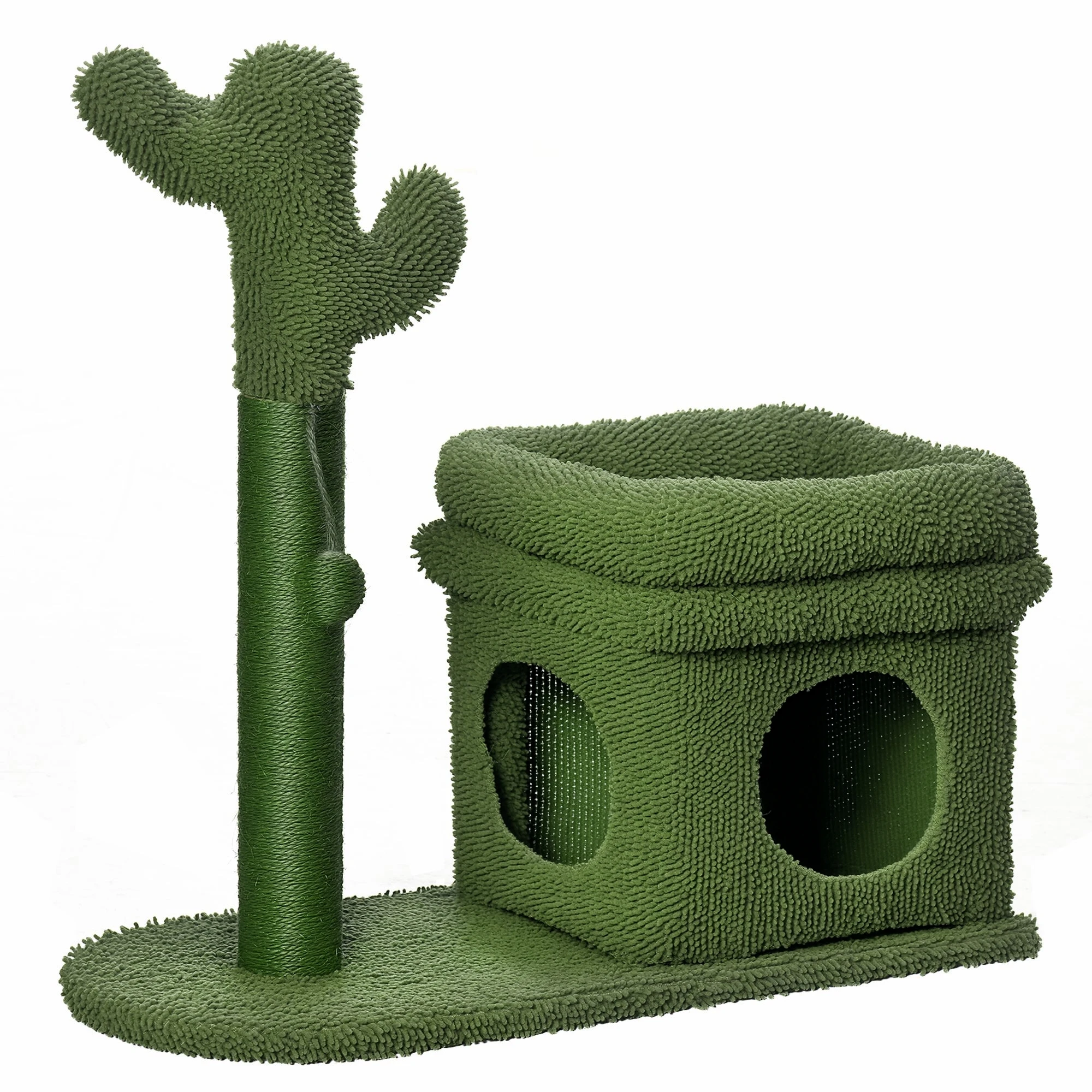 PawHut PawHut Árbol Rascador para Gatos Diseño de Cactus con Cama Cueva Poste de Sisal y Bola Colgante 68x30x67 cm Verde