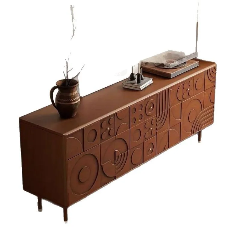 

Nordic expression art creative French medieval retro wind solid wood carving elements flower double door chest
