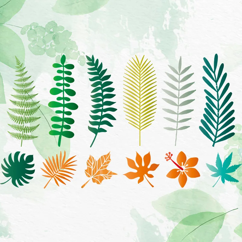 Imagem -03 - Tropical Plant Leaves Stencils Camada Faça Você Mesmo Pintura de Parede Scrapbook Coloring Embossing Album Modelo Decorativo 12 Pcs por Lote