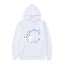 New Sanrio Cinnamoroll Woman and Men White Hoodies Letter A B C D Sweatshirts Clothes Kawaii Pullover Anime Cartoons Casual Tops