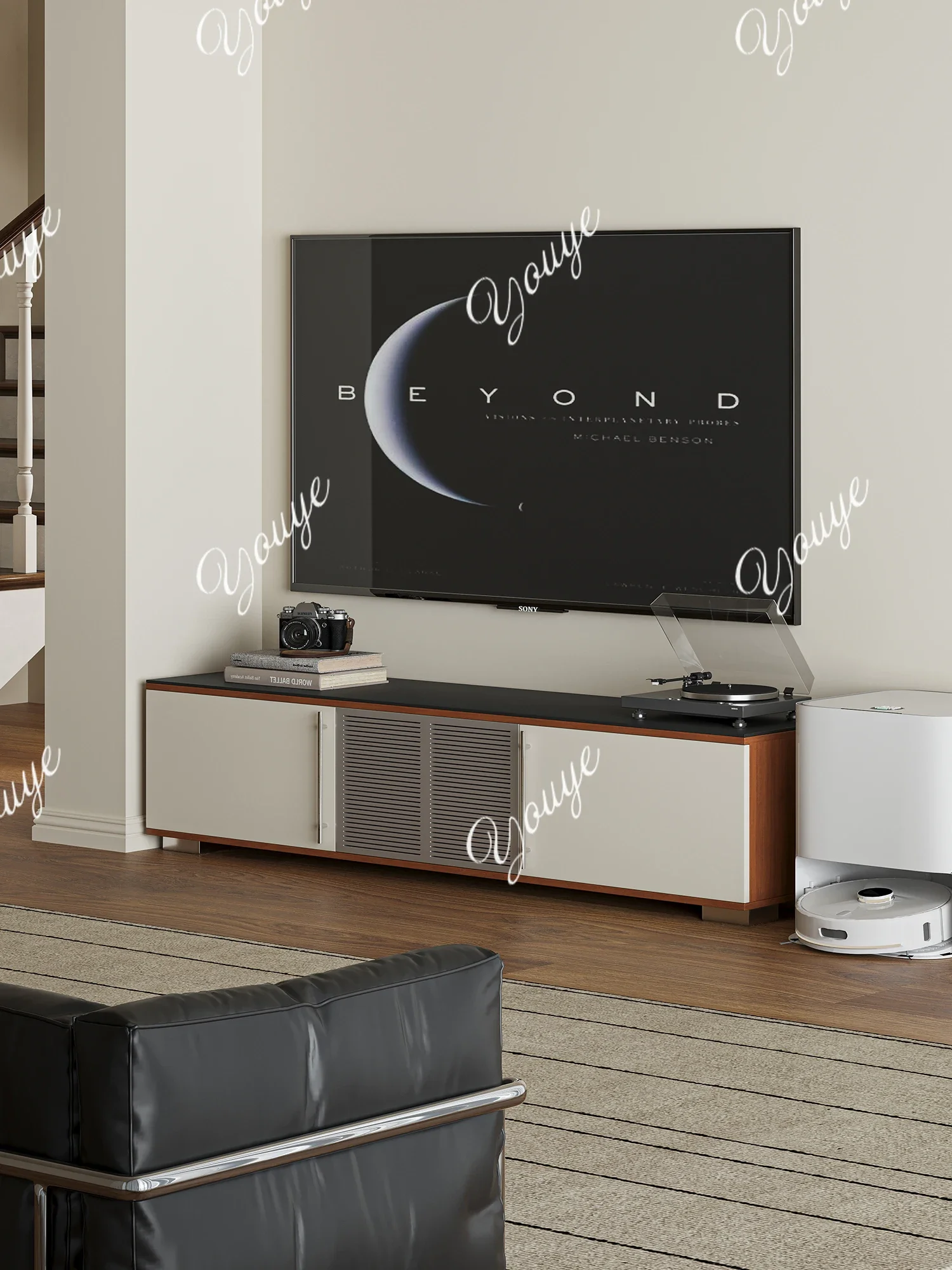 XM Modern Minimalist TV Cabinet Black And White Contrast Color Household Wall Locker Floor Premium Integrated Side Cabinet