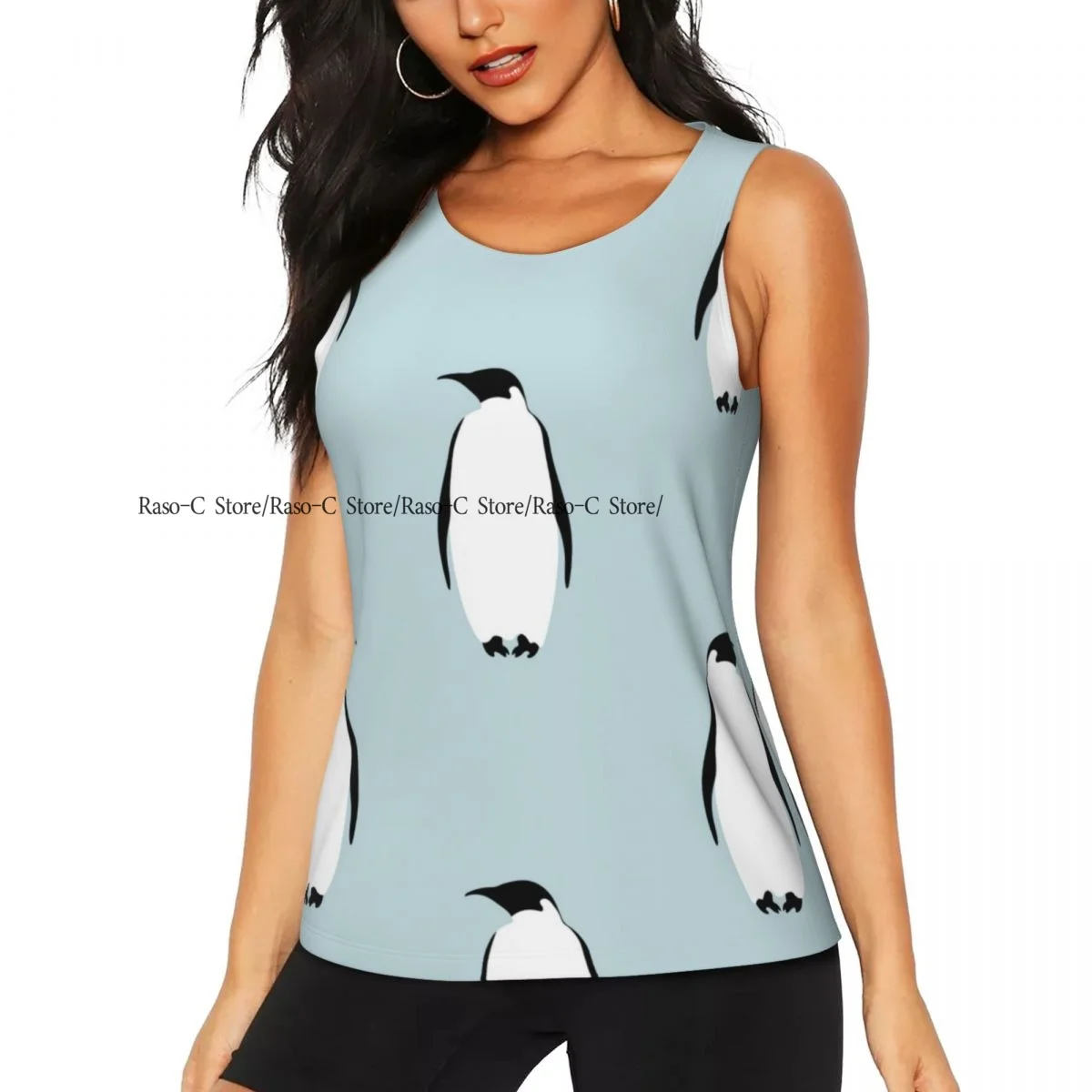 Women's Sleeveless Yoga Tank Top Penguins Print Quick Dry Running Training Sports Vest Yoga Shirts