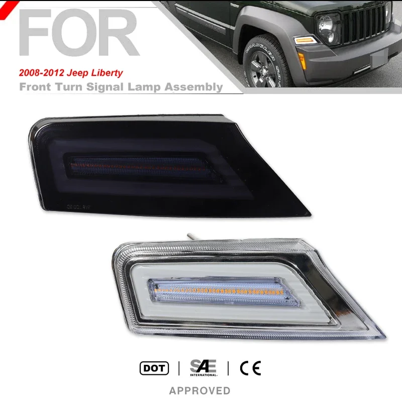iJDM Front Sequential Turn Signal Lamp Assembly For Jeep Liberty,Xenon White LED Parking/Driving & Full Amber LED Blinker 08-12