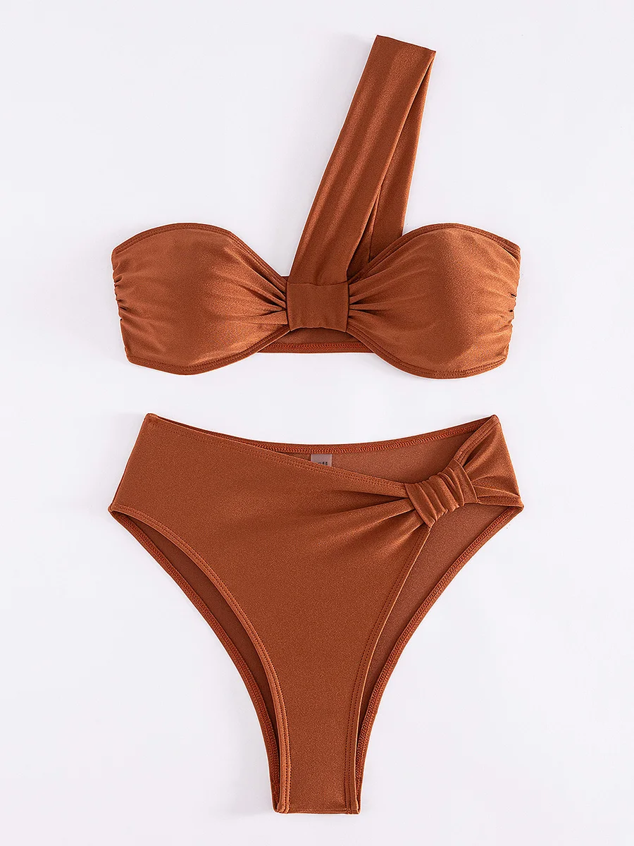 غير المتماثلة واحد الكتف البيكينيات الإناث ملابس السباحة عالية الخصر بيكيني النساء ملابس السباحة قطعتين مجموعة البكيني الاستحمام ثوب السباحة السباحة