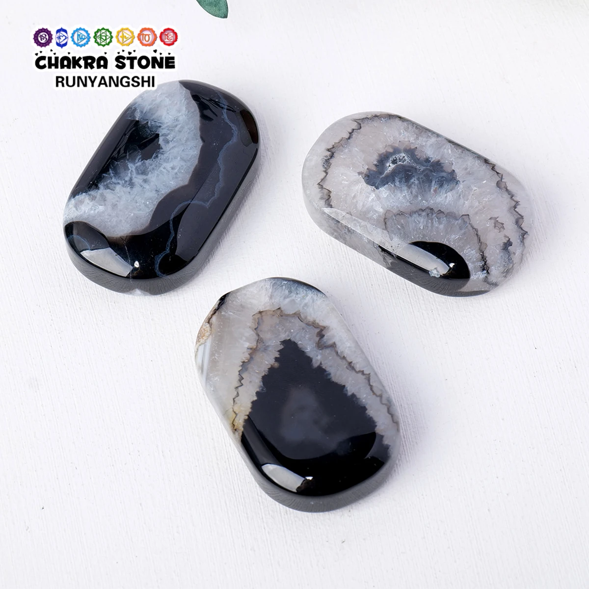 1PC Natural Crystal Gemstone Black Agate Palm Stone Polished Crystal Crafts Pocket Worry Crystal Stone Gift