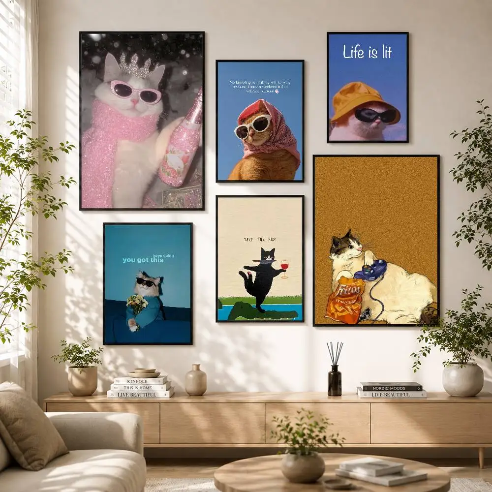 

Funny Cat Daily Life Poster Versatile HD Waterproof Wall Art Self-Adhesive Decor for Any Space Ideal Gift