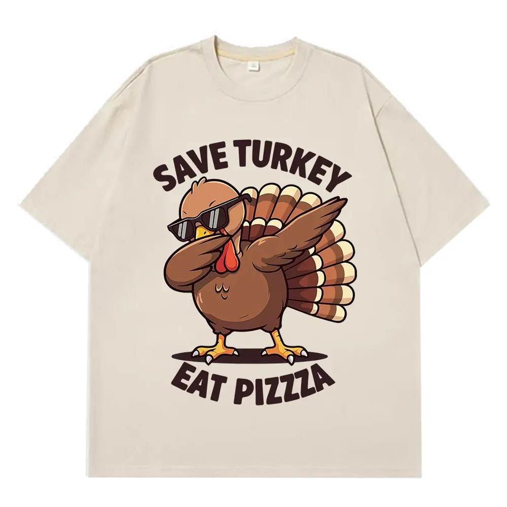 حفظ تركيا أكل البيتزا مضحك الدجاج ميمي تي شيرت الرجال النساء موضة تي شيرت قصيرة الأكمام القطن عادية فضفاض المتضخم تي شيرت
