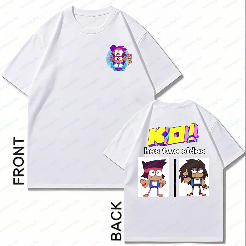 Ok Ko Two Sides Cartoon Character Unisex Cotton T-Shirt Summer Casual Wear for Men Women OK K.O.! Let's Play Heroes Graphic Tee