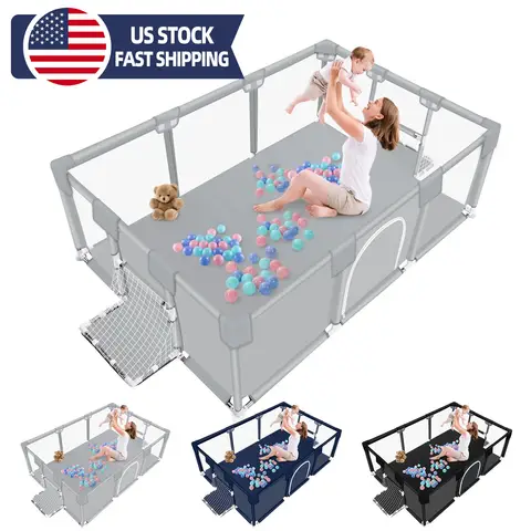 ANGDUO Baby Playpen Light Grey 71 Inch Large Baby Play Yard With Soft Breathable Mesh Safety Play Fence For Infant And Toddlers