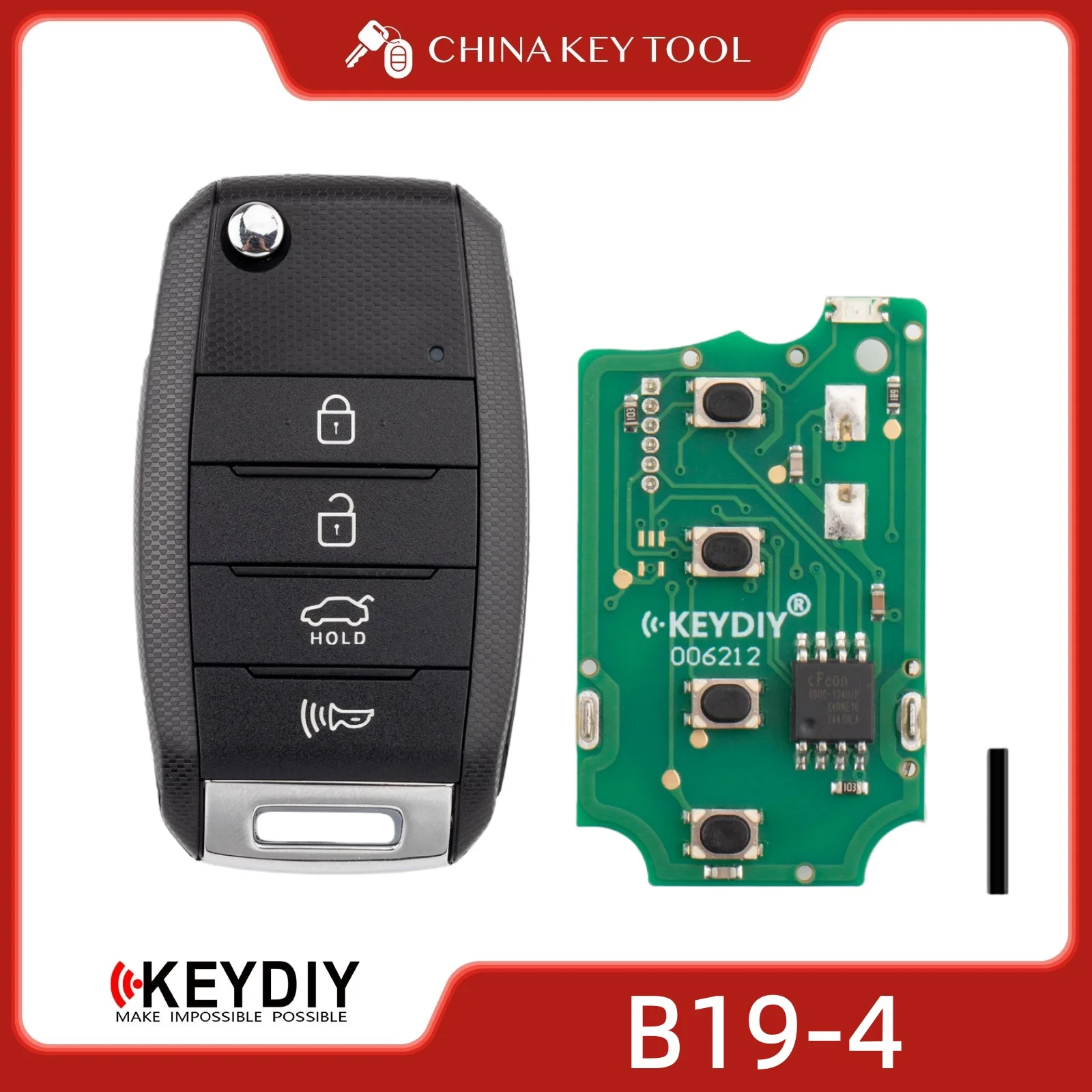 KEYDIY KD B19-4 Universal Flip Remote Key 3+1 Buttons Compatible with KIA Type