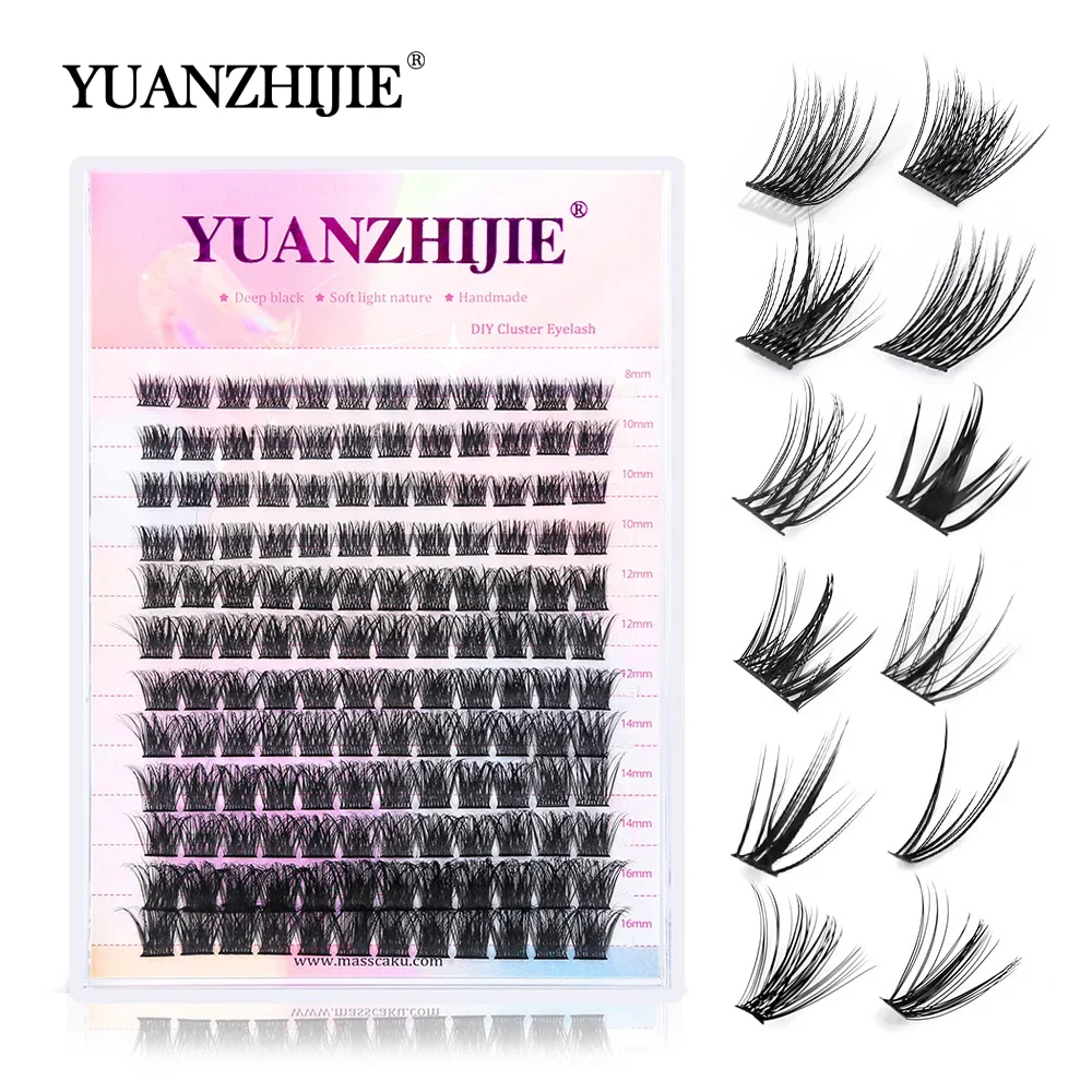 YUANZHIJE DIY Cluster Lash Extension Wispy Lashes Fluffy Individual Premade Fans 0.07 Russian Volume Mink Bundle Lashes Makeup