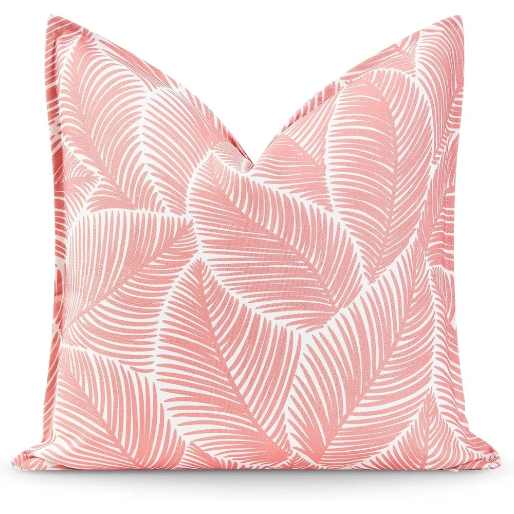 

Coastal Patio Pillow Cover - Premium 20x20 Water-Resistant, Coral Pink Palm Leaf Design for Outdoor and Indoor Use