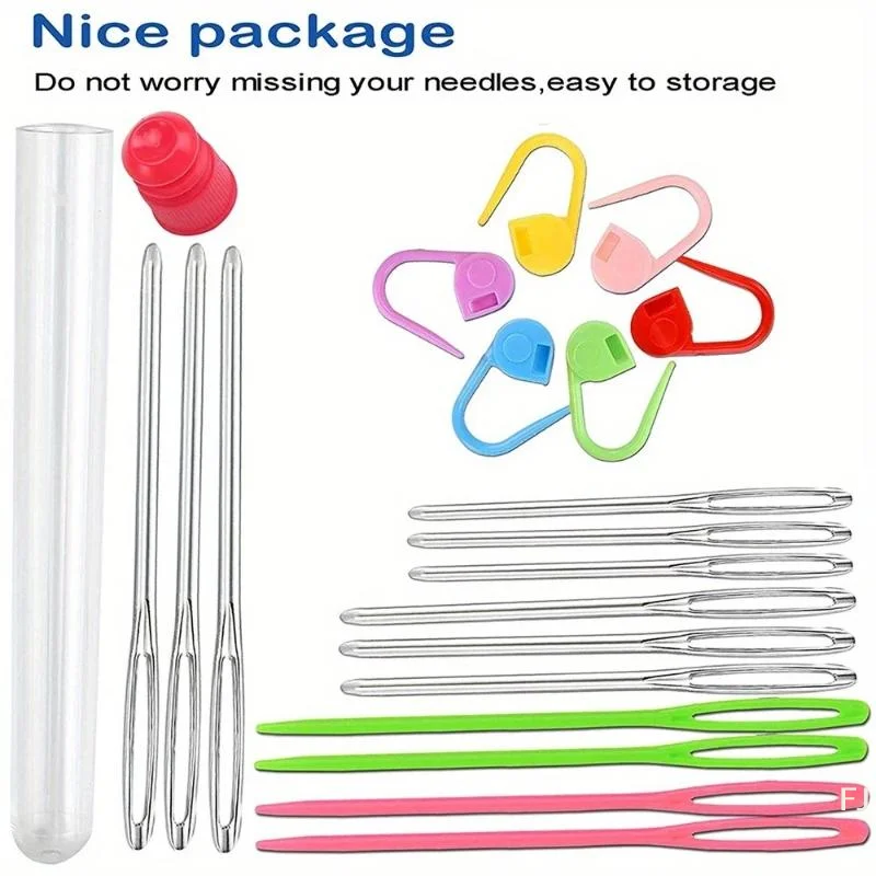 [YU]26Pcs Sewing Knitting Kits Large Eye Blunt Yarn Needles Weaving Needles & Crochet Locking Counter  Markers Tools