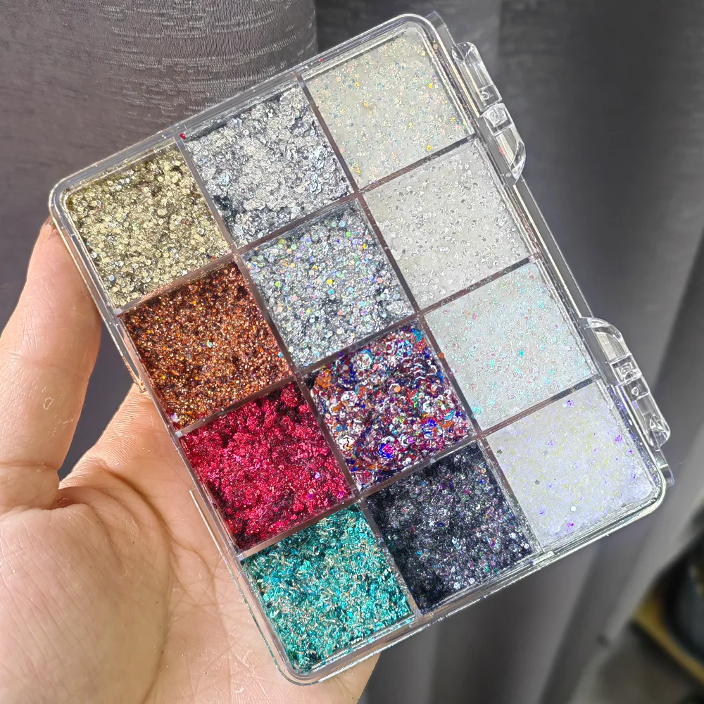 Palette de fard à barrage scintillant pour le corps et le visage, sans logo, paillettes, diamant, bijoux, biscuits, maquillage, étanche, fête, festival