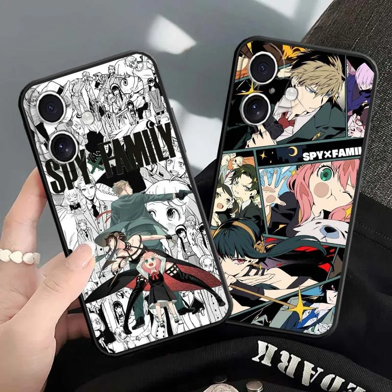 

Cute SPY x FAMILY Pattern For Apple iPhone 16 16E 15 14 13 12 11 XS X Pro Max Plus Black Soft Silicone Cover