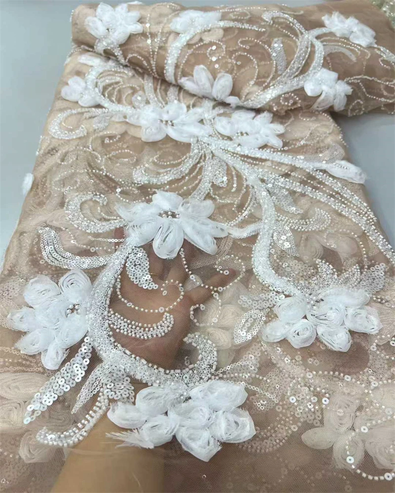 2025, neuester heißer Verkauf, neuer High-End-Luxus-französischer Stickerei-Perlen-Spitzenstoff, afrikanischer nigerianischer Stoff mit Pailletten für Hochzeit