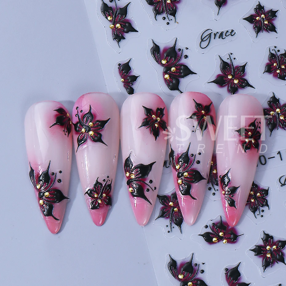 2 uds flor de hibisco pegatina artística para uñas 3D calcomanía con textura Floral Y2K pétalo degradado DIY decoración de manicura autoadhesiva romántica