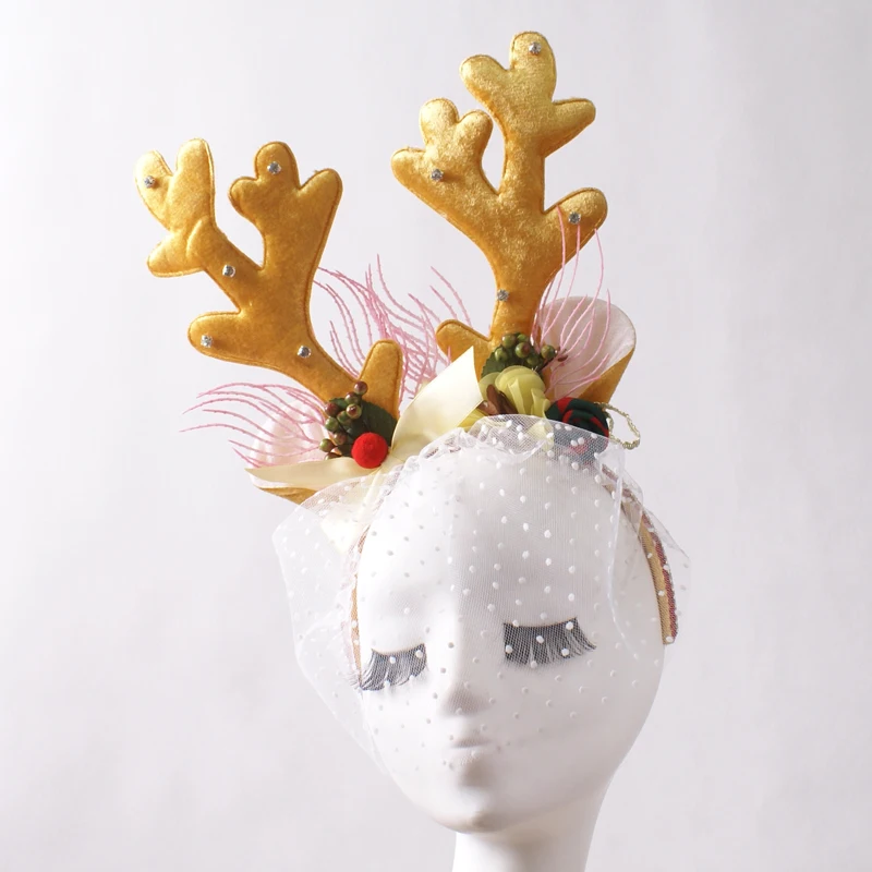 

Headdress Yellow Christmas Oversized Antlers Veil Children's Elk Shape Dress up Headband Accessories Adult Performance Hairpin