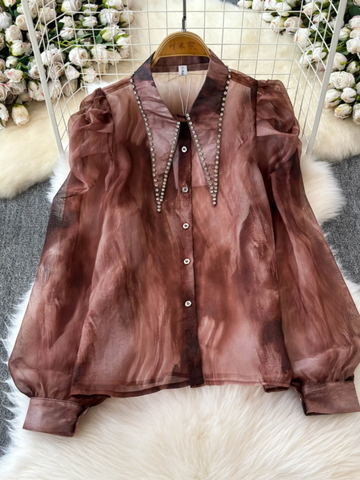 قميص نسائي بتصميم فريد على الطراز الهونغ كونغي الرجعي، موديل خريف جديد أنيق بأكمام واسعة، بلوزة عصرية بأسلوب كوري فضفاض