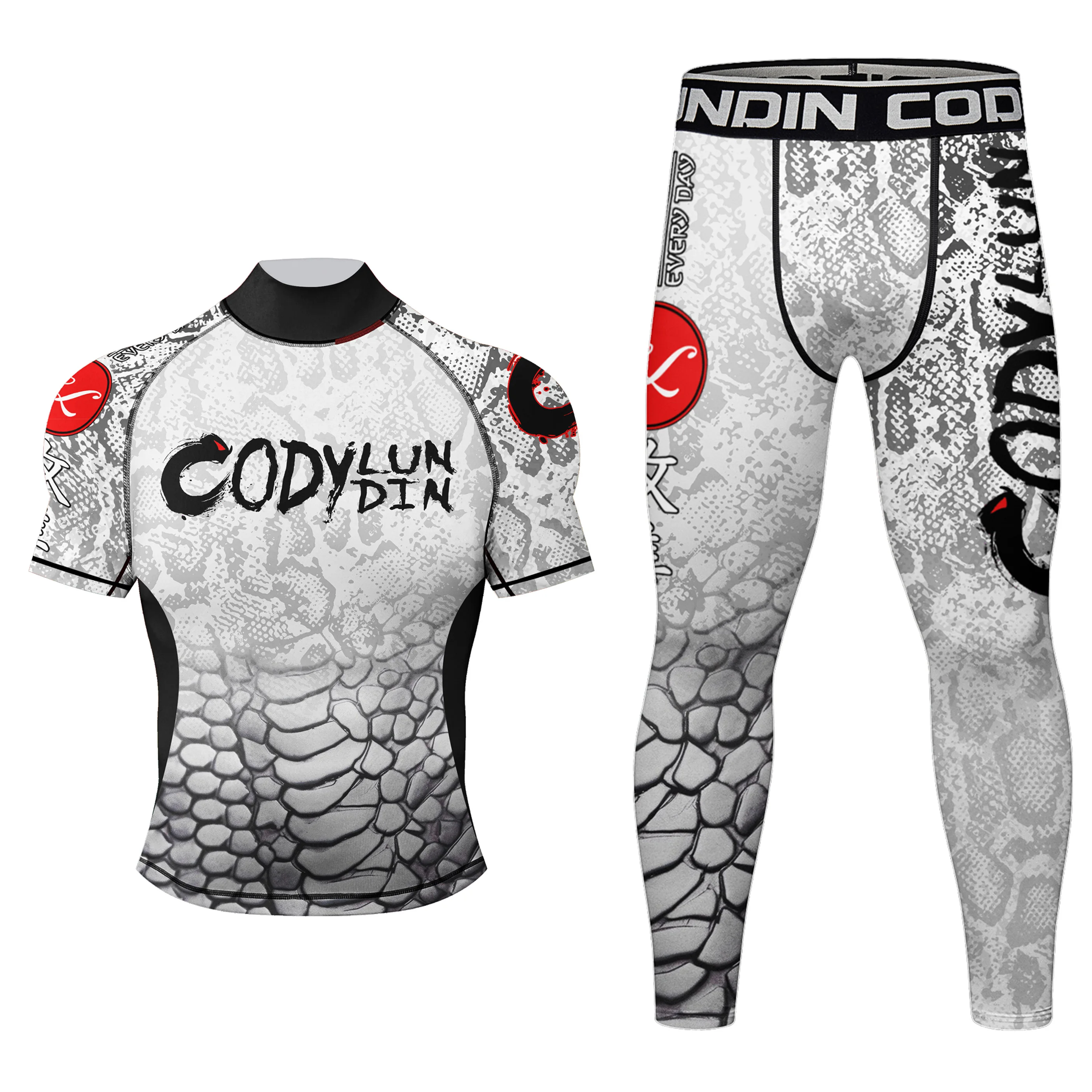 Trajes deportivos de compresión con estampado de sublimación de fábrica, conjunto protector de erupción BJJ MMA, diseño OEM de alta calidad