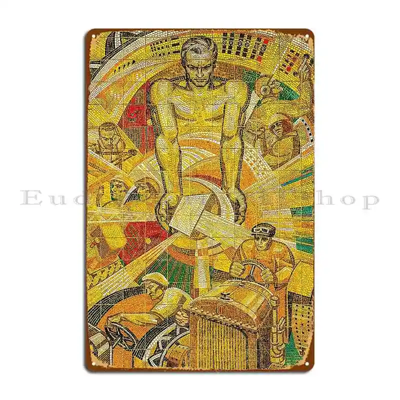 Factory Worker Volgograd Tractor Factory Mosaic Metal Signs Wall Decor Kitchen Printing Plaques Wall Decor Tin Sign Poster