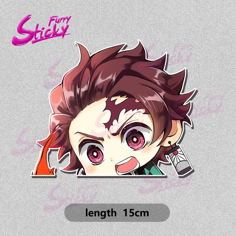 Demon Slayer Anime Sticker Peep Through The Window Car Stickers Waterproof Sunscreen for Laptop Window Trunk
