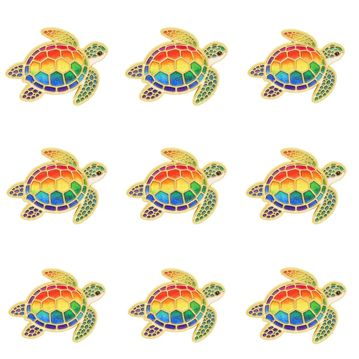 9 Stück Regenbogen-Meeres-Schildkröten-Emaille-Anstecknadeln, Cartoon-Schildkröten-Reversbrosche, Ozean-Tier-Abzeichen für Kleidung, Rucksack-Dekoration, Geschenk – Detail 2
