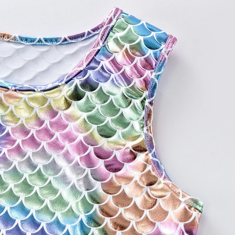 Kinder Regenbogen Meerjungfrau Tutu-Kleid Ärmellos Pailletten Mehrschichtiges Tüll Prinzessin Geburtstagsparty Kostüm Kleid – Detail 4