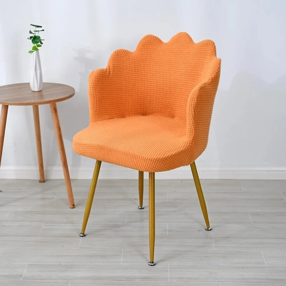 Elastic Petal Chair Cover Curved Polar Fleece Dining Table Chair Cover Anti-slip Dustproof Makeup Chair Cover Reading Room Decor