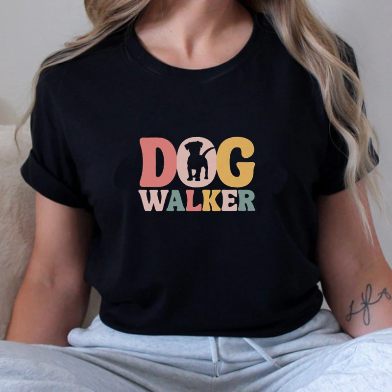 Dog Walking Women T Shirts Cotton Mom Life Animal Lover Graphic T-shirts Ladies Retro Kawaii Clothes Cute Y2k Vintage Clothing