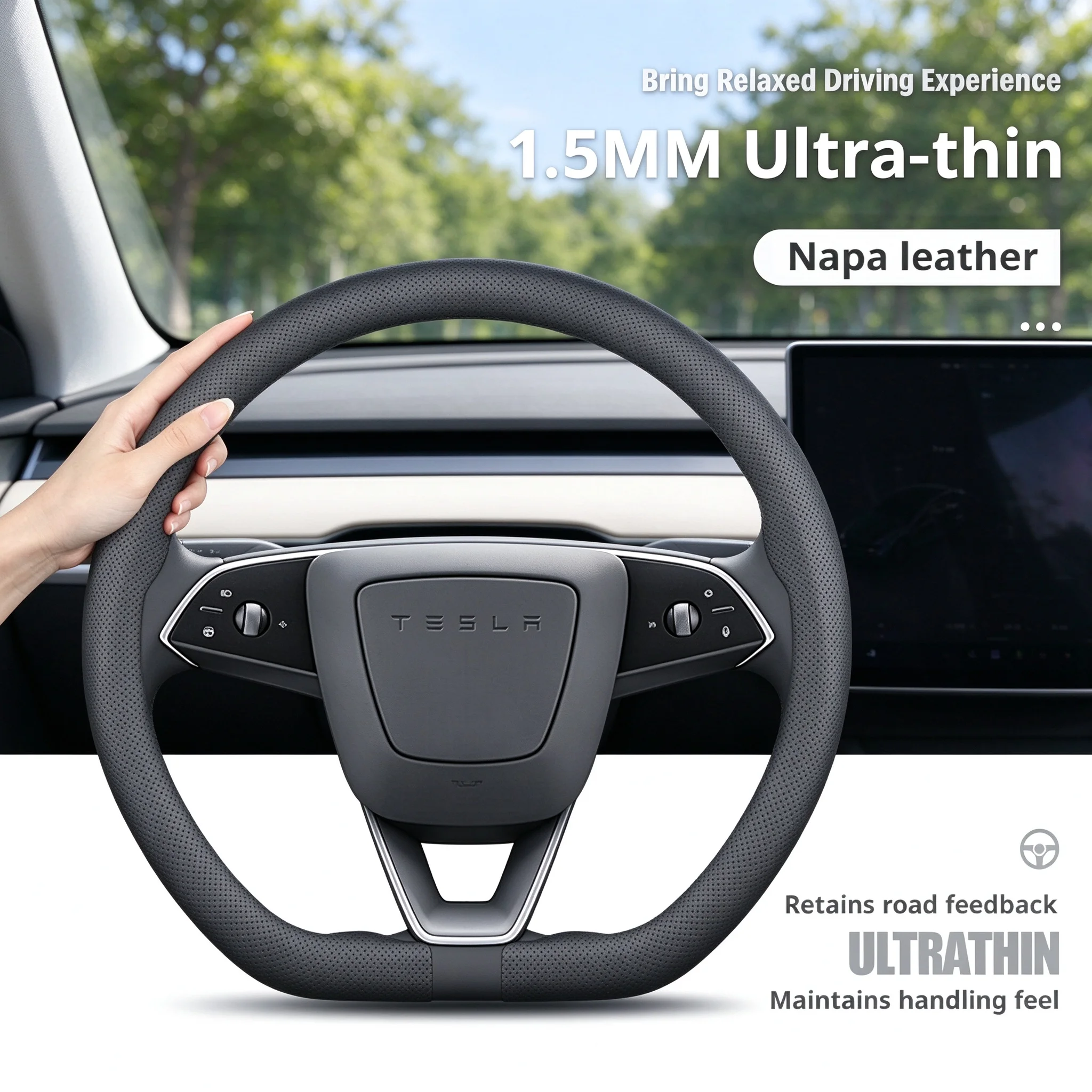 Ultra‑Thin Nappa Leather Car Steering Wheel Cover For Tesla Model 3 Model Y S X 2019-2026 Black Whlte Auto Interior Accessories