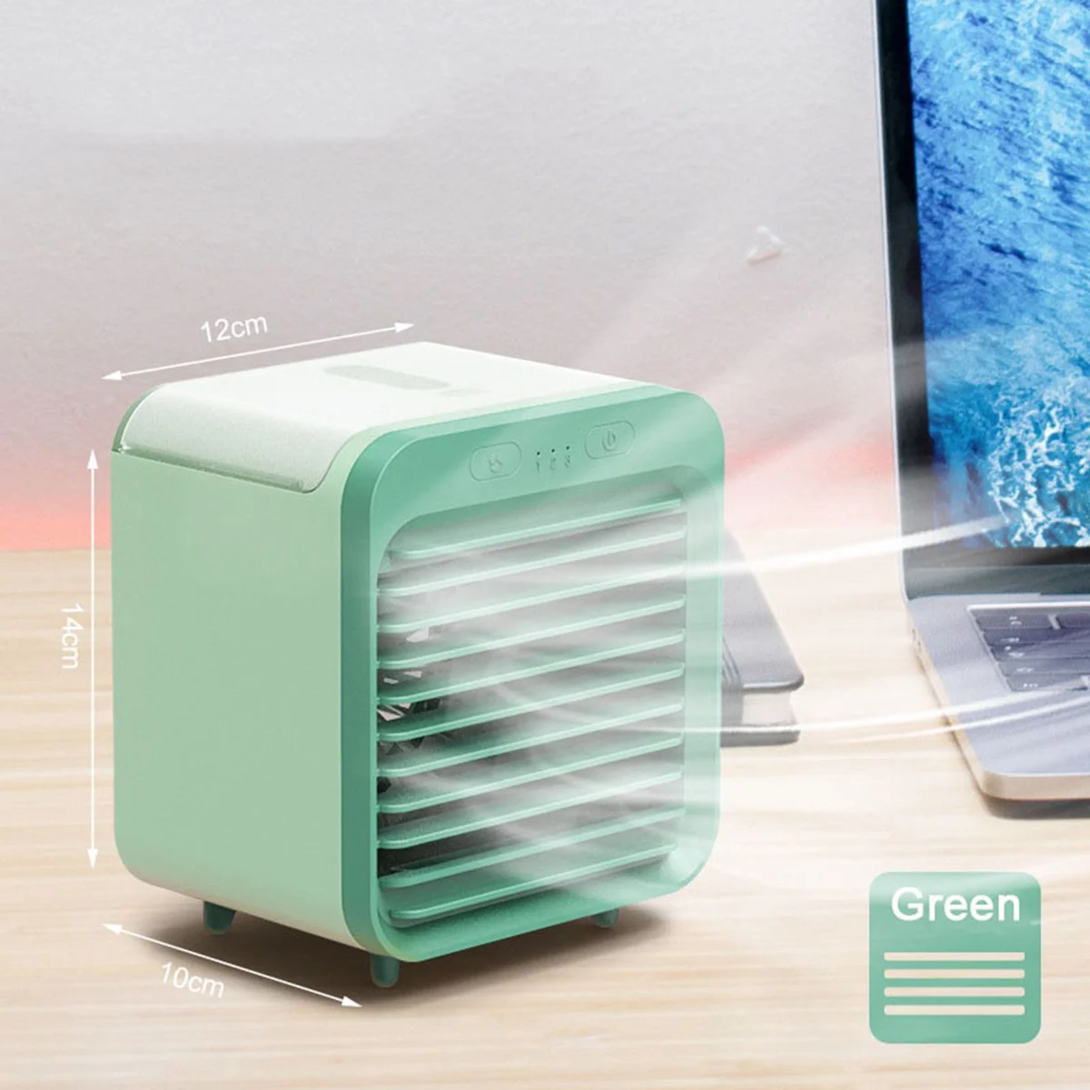 Portable Mini Air Conditioner Desktop Fan 5000MAh USB Rechargeable Air Cooling Fan Humidifier for Office Home (Green)