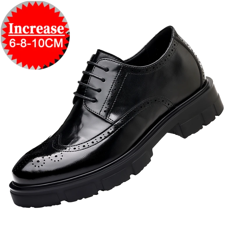 New Men Leather Shoes for Men Business Dress Shoes Slip on Invisible Inner Height Increasing Men's Shoes6/ 8/10 CM Wedding Shoes