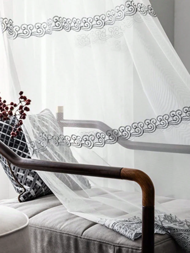 Chinese embroidery Xiangyun embroidery warp knitted mesh living room bedroom curtains