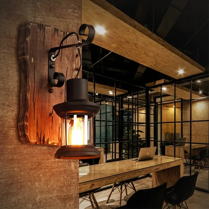 Wooden Wall Lamps for Living Room Wood LED Sconces Cafe Bar Bedroom Bedside Industrial Style Home Decoration Wall Light Fixtures