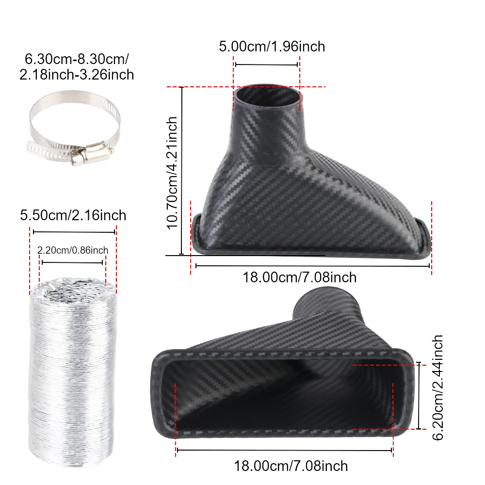 Air Funnel Pipe Set Universal Air Vent Tube Kit Car Front Bumper Air Intake System Turbo Air Inlet Tuyere Round/Square Nozzles
