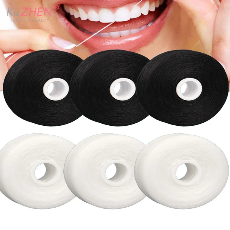 5Rolls Dental Flosser Built-in Spool Wax Mint Flavored Nylon Thread Polyester Thread Multiple Materials Replacement Flat Wire