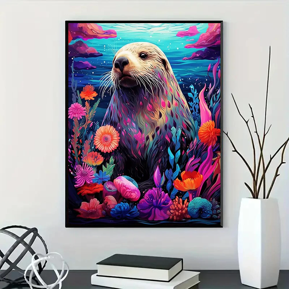 Juego de pintura de diamante redondo completo DIY, mosaico de sellos de animales, decoración del hogar, regalo de arte hecho a mano