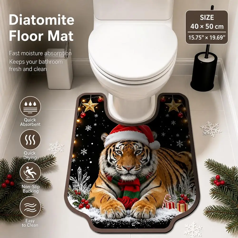 40x50cm Irregular Animal Bathroom Floor Mat U-Shaped Toilet Seat Mat Diatomaceous Earth Absorbent Splash Proof Mat